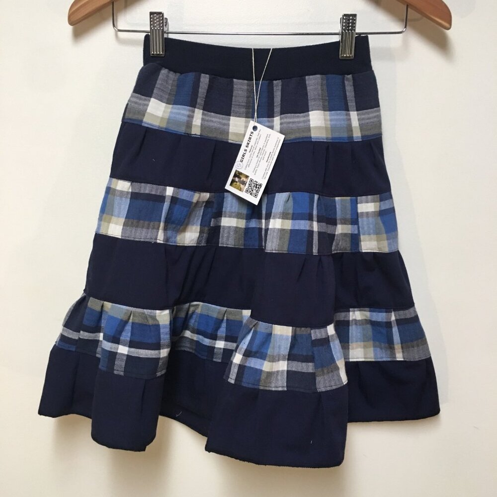 Skirt Girls 5 Midi Blue Patchwork Plaid Ruffle Tiered Cotton Mom‎ and Pop's Kids